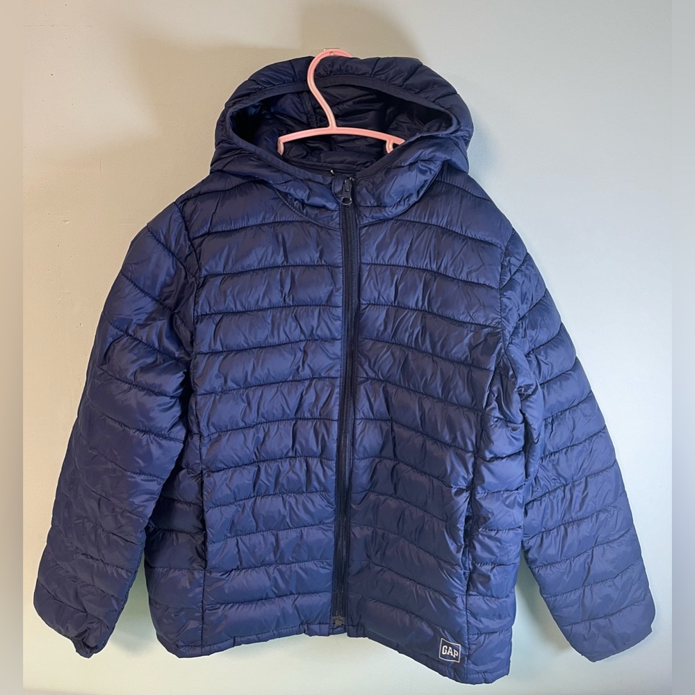 Gap Kids Navy Recycled Lightweight PrimaLoft Puffer Jacket, Kid Size L (10-11)